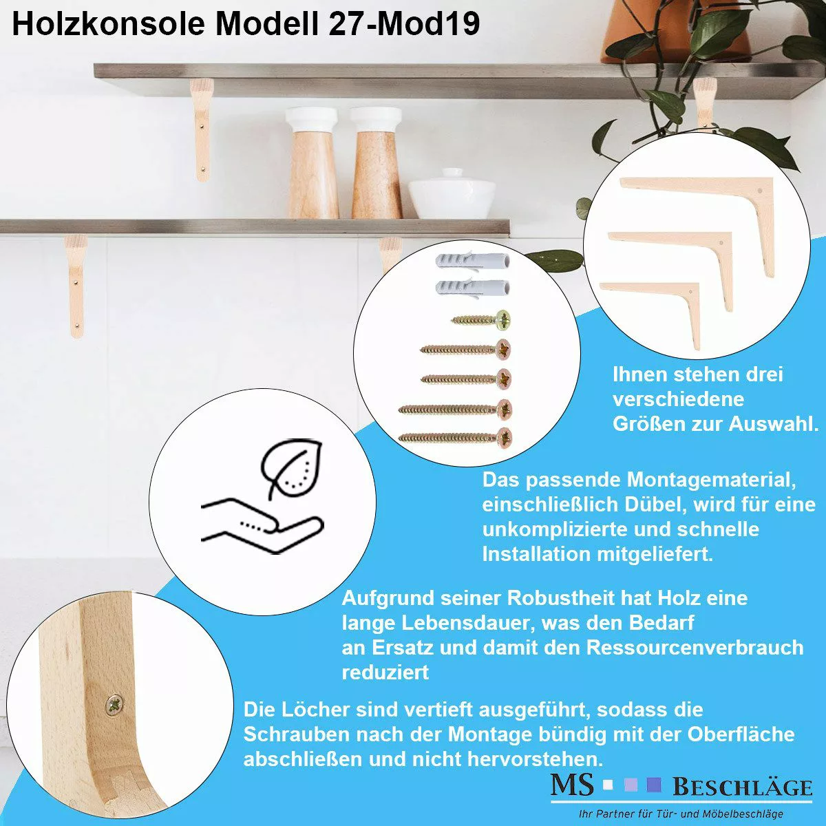 MS Beschläge Wandregalhalter Holzkonsole Buche Regalhalter günstig online kaufen