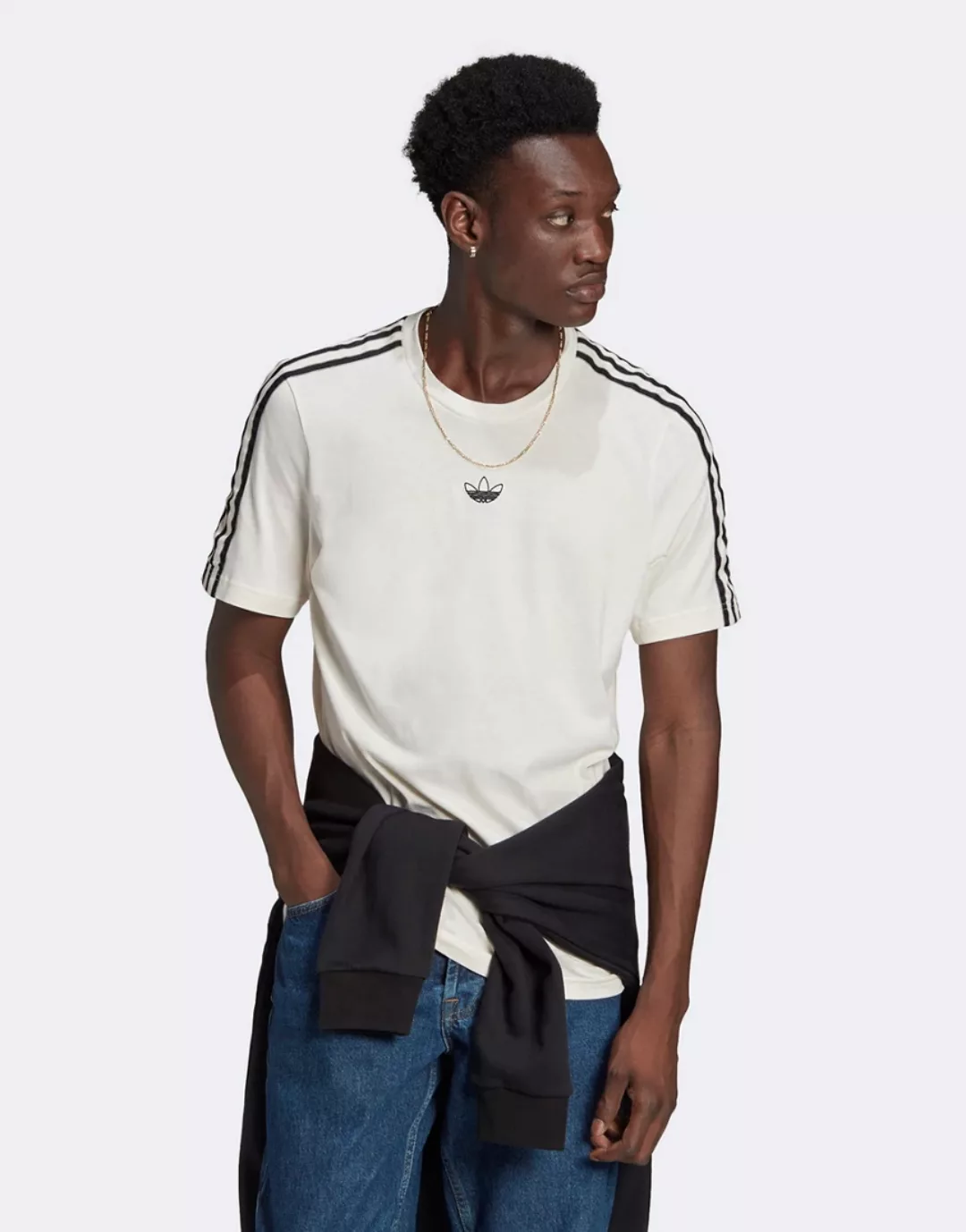 adidas Originals – SPRT – T-Shirt in Weiß mit drei Streifen und mittigem Lo günstig online kaufen
