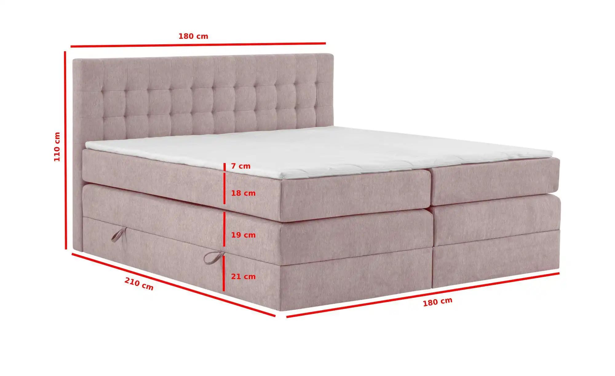 Boxspringbett mit Bettkasten Barcelona ¦ rosa/pink ¦ Maße (cm): B: 180 H: 1 günstig online kaufen