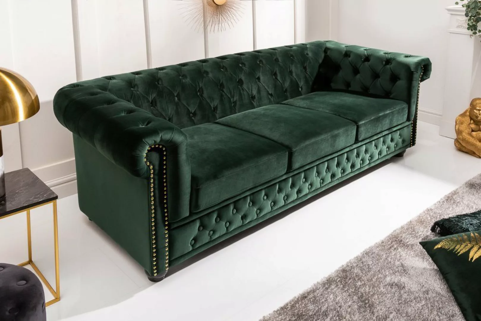 riess-ambiente Sofa CHESTERFIELD 205cm flaschengrün, Einzelartikel 1 Teile, günstig online kaufen