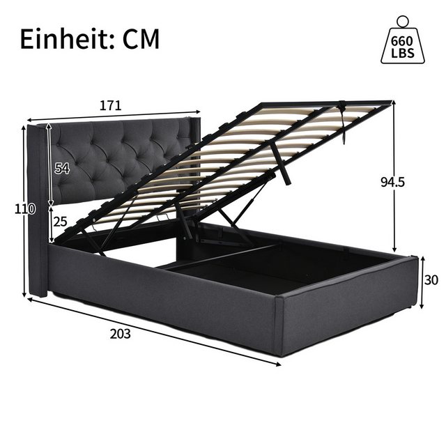 liebtech Polsterbett Hydraulisch Doppelbett Polsterbett 160x200cm (Bett mit günstig online kaufen