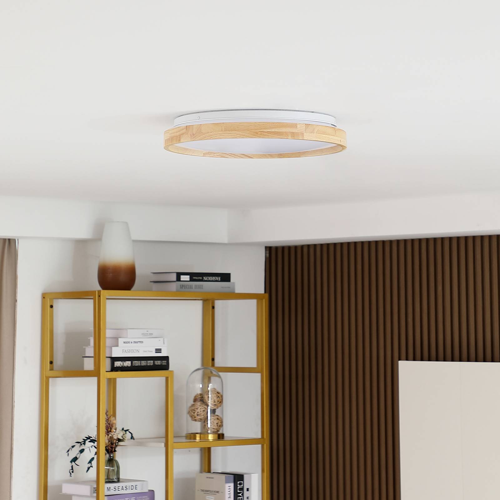 Lindby Smart LED-Deckenleuchte Mirren Holz Ø39,5cm CCT Tuya günstig online kaufen