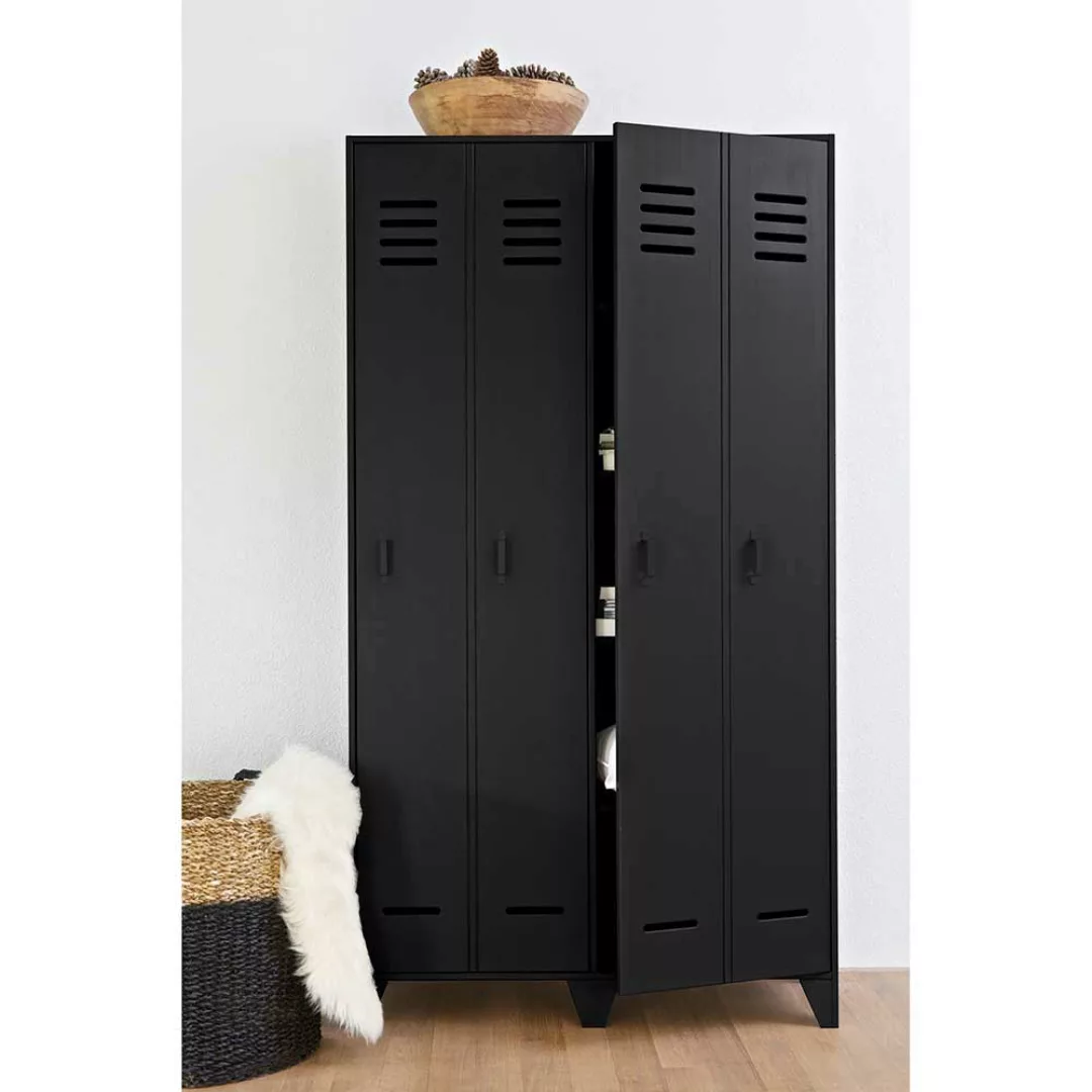 Spind Kleiderschrank mit 2 Türen Kiefer Massivholz und Spanplatte schwarz günstig online kaufen