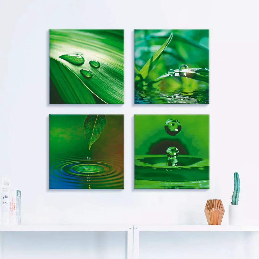 Artland Leinwandbild "Blatt Gras Wassertropfen", Zen, (4 St.), 4er Set, ver günstig online kaufen