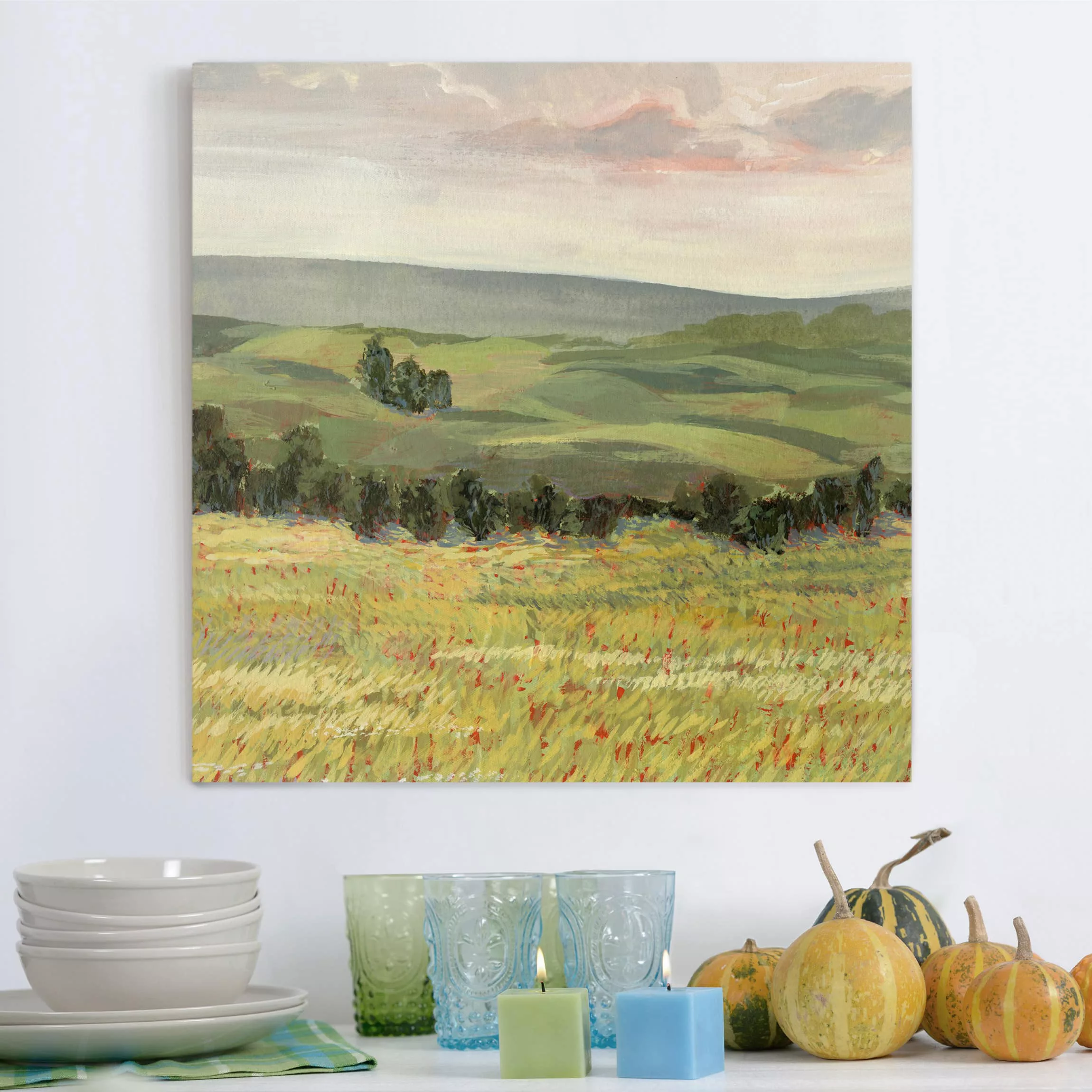 Leinwandbild Natur & Landschaft - Quadrat Wiese am Morgen II günstig online kaufen