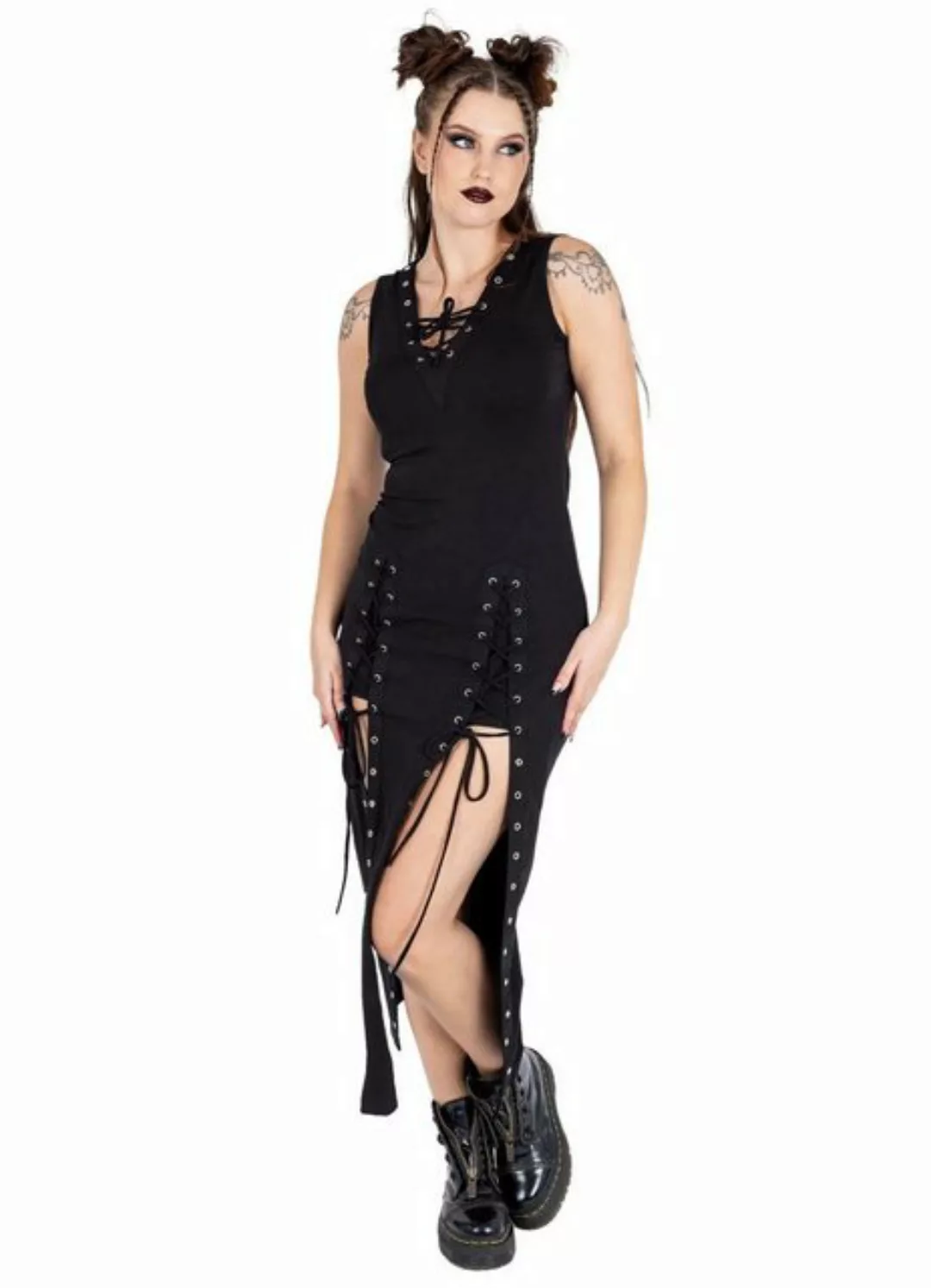 Vixxsin Maxikleid Kienna Gothic Goth Nieten Schnürung Geschlitzt günstig online kaufen