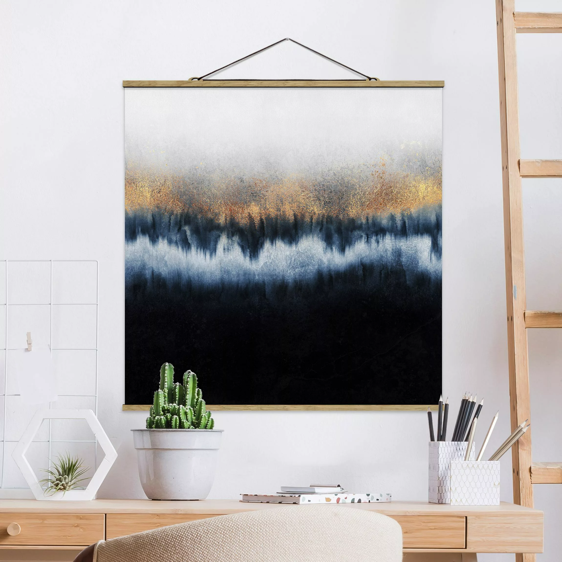 Stoffbild Abstrakt mit Posterleisten - Quadrat Goldener Horizont günstig online kaufen