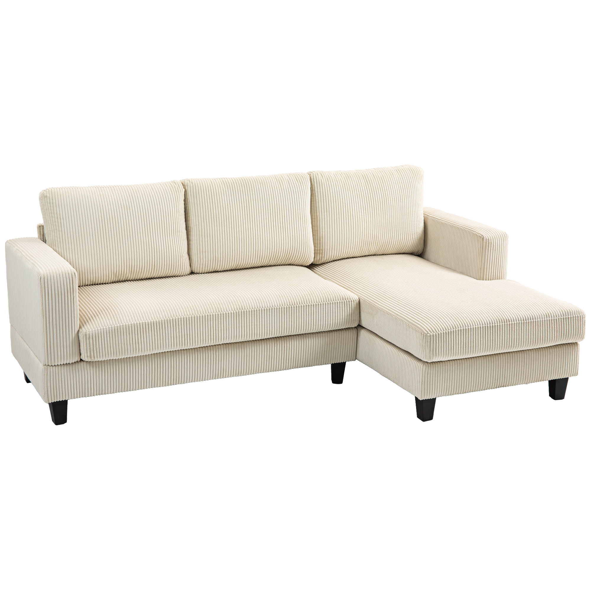 HOMCOM Ecksofa aus Rippvelours mit 3-Sitzer Sofa und Ottomane, dick gepolst günstig online kaufen