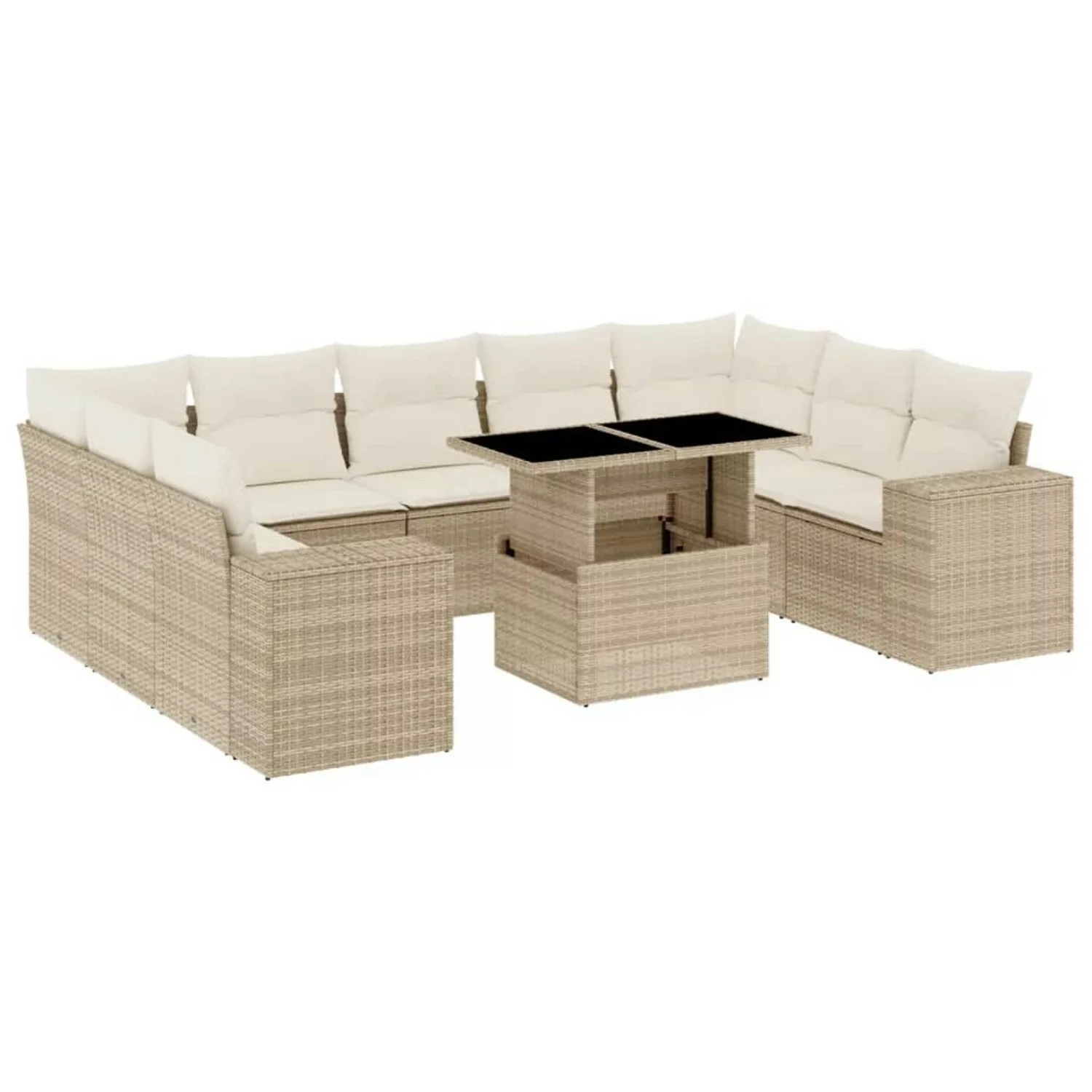 vidaXL 10-tlg Garten-Sofagarnitur mit Kissen Beige Poly Rattan Modell 199 günstig online kaufen