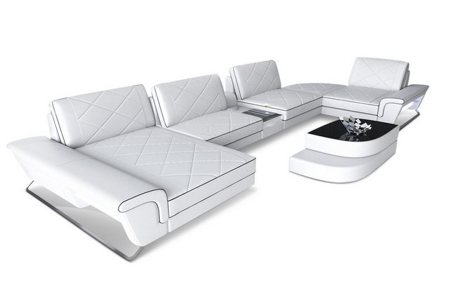 Sofa Dreams Wohnlandschaft Sofa Leder Bari U Form Ledersofa, Couch, mit LED günstig online kaufen