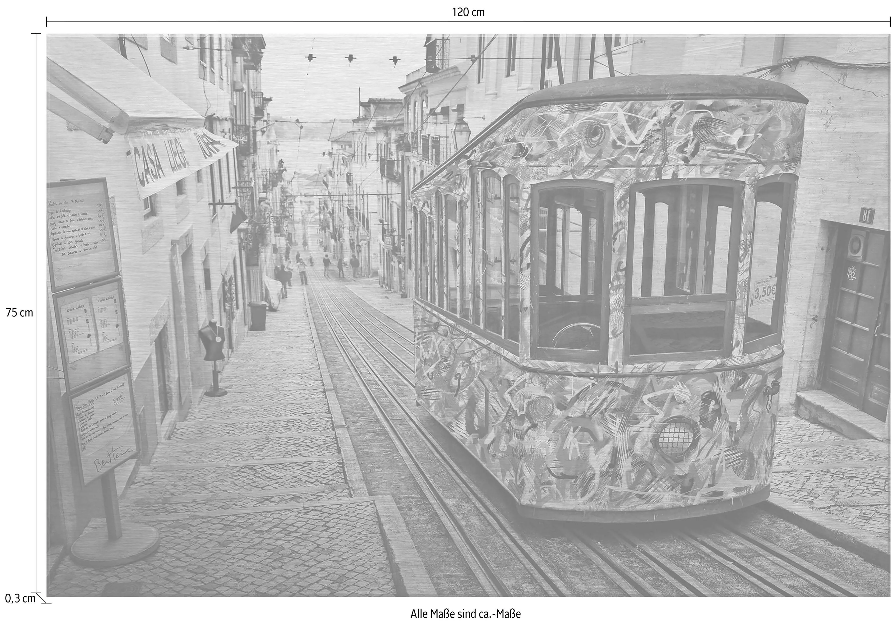 Wall-Art Metallbild »Ben Heine Tram in Lissabon«, Gebäude, mit Silbereffekt günstig online kaufen