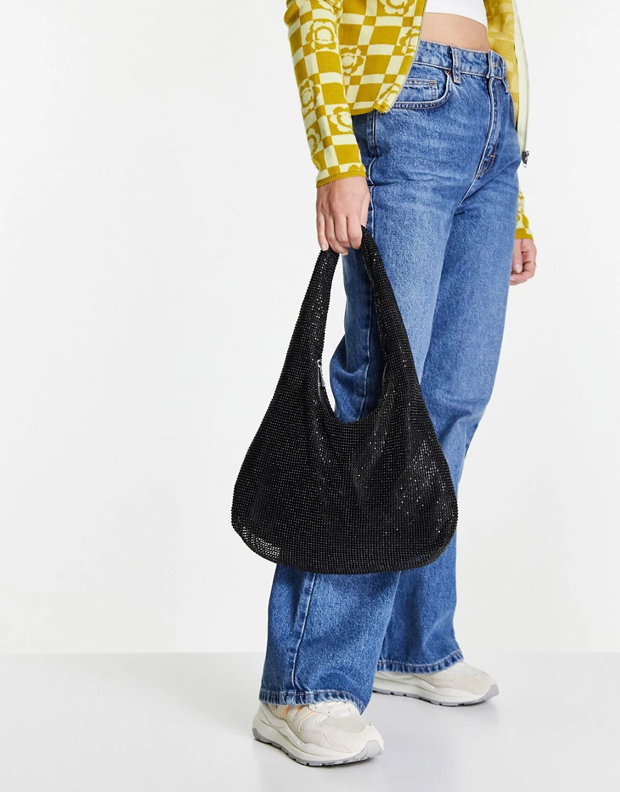 Topshop – Handtasche in Schwarz mit Strassverzierung günstig online kaufen