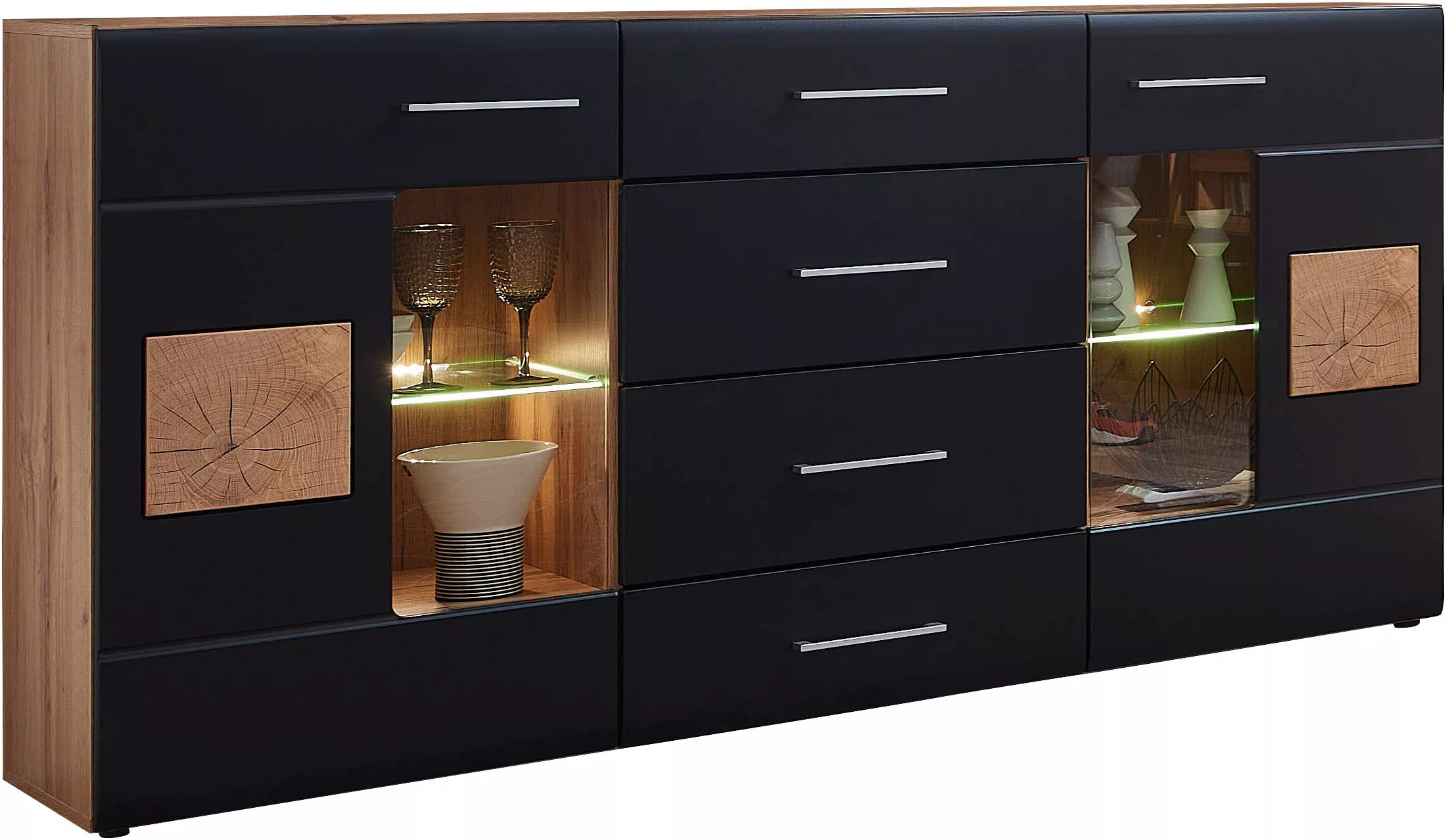 Sideboard Sonate Eiche Nachbildung schwarz matt B/H/T: ca. 170x93x40 cm günstig online kaufen