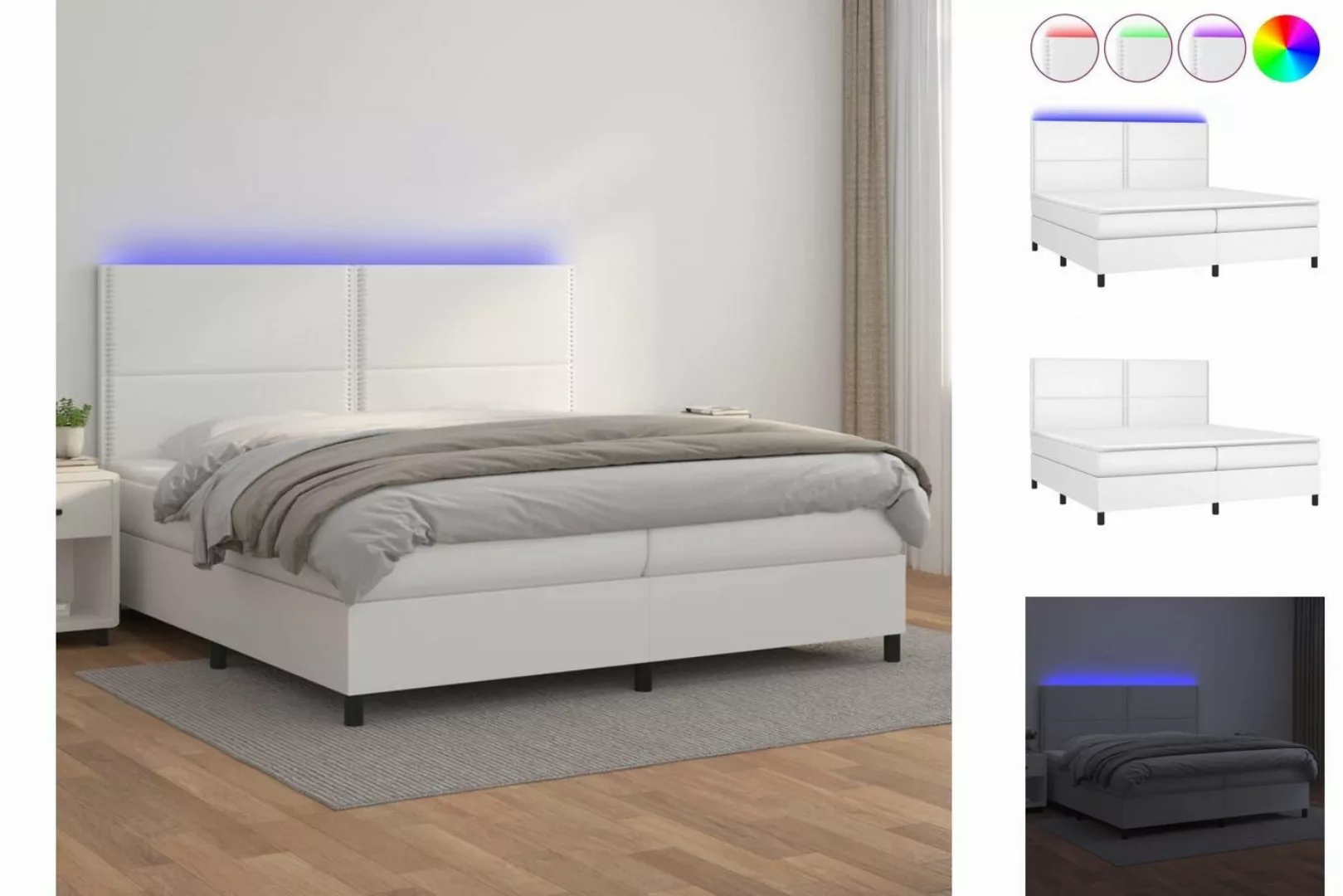 vidaXL Bettgestell Boxspringbett mit Matratze LED Weiß 200x200 cm Kunstlede günstig online kaufen