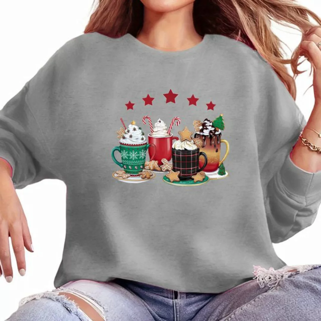 MC Star Print-Shirt Rundhals-Sweatshirt mit Weihnachtsdruck für Damen (S-2X günstig online kaufen