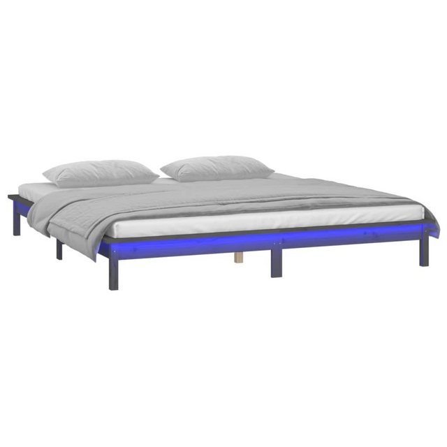 vidaXL Bettgestell Massivholzbett mit LEDs Grau 140x190 cm Bett Bettrahmen günstig online kaufen