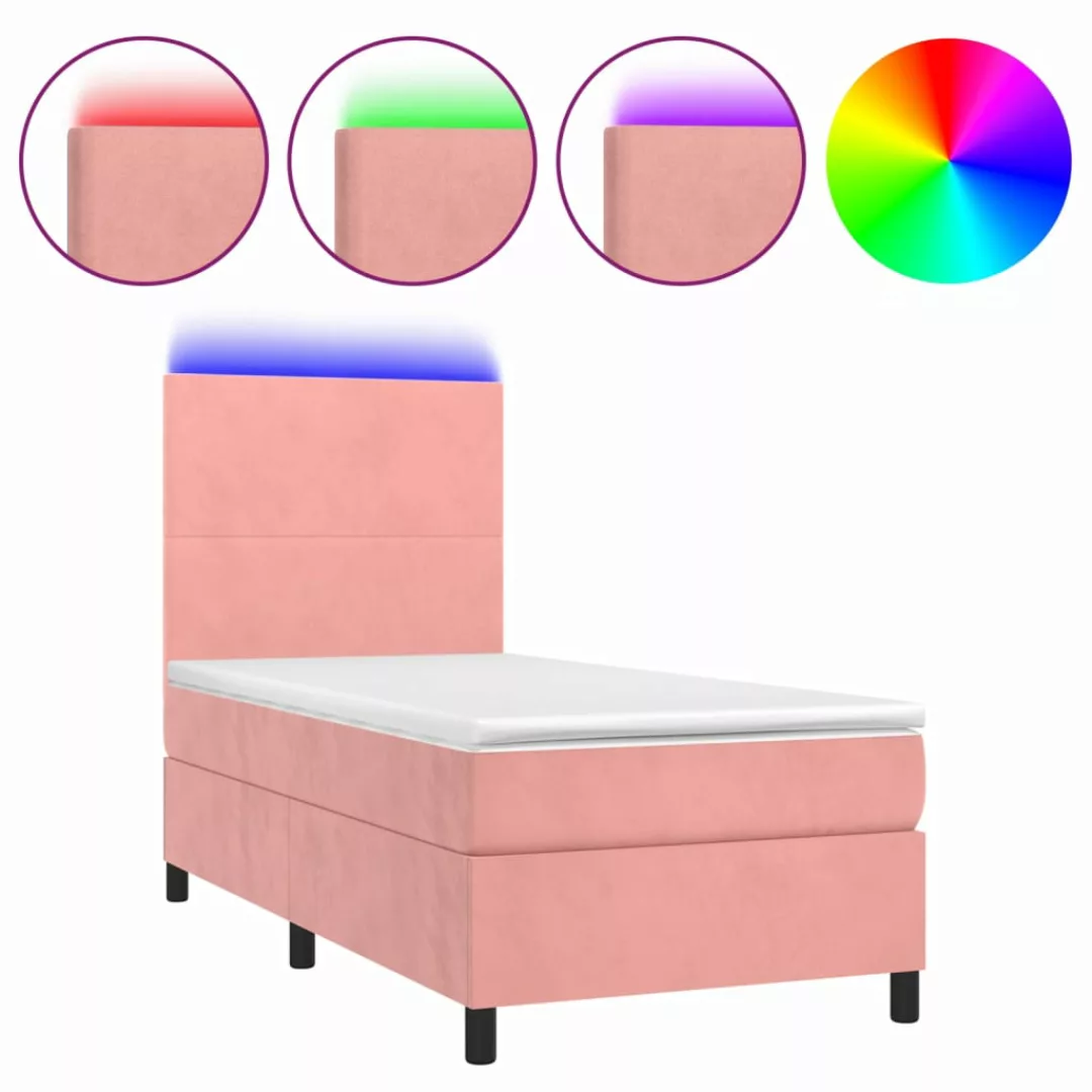 Vidaxl Boxspringbett Mit Matratze & Led Rosa 100x200 Cm Samt günstig online kaufen