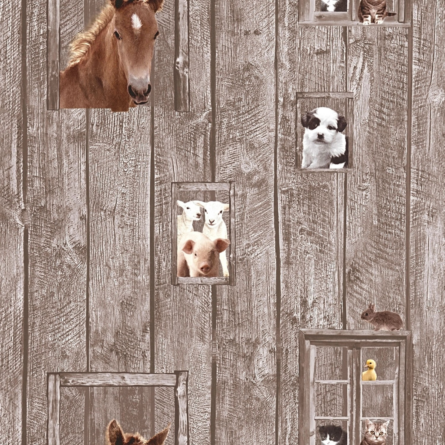 Bricoflor Tier Tapete für Kinderzimmer Bauernhof Tapete in Holzoptik Ideal günstig online kaufen