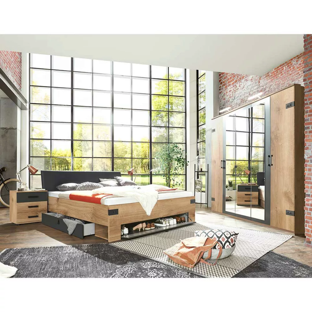 Schlafzimmerset im Industry und Loft Stil Made in Germany (vierteilig) günstig online kaufen