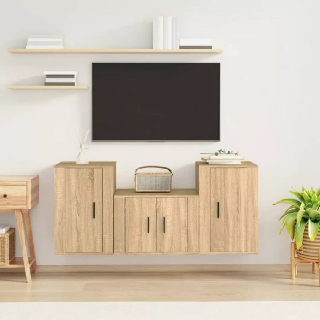 vidaXL TV-Schrank 3-tlg TV-Schrank-Set Sonoma-Eiche Spanplatte TV-Lowboard günstig online kaufen