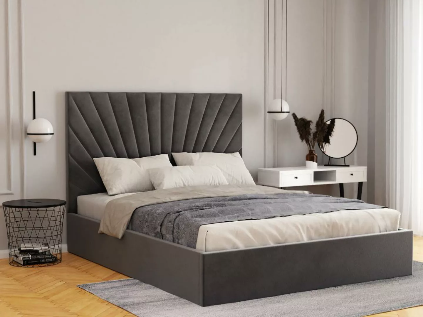 Polsterbett mit Bettkasten - 140 x 190 cm - Samt - Grau - RILIODA von Pasca günstig online kaufen