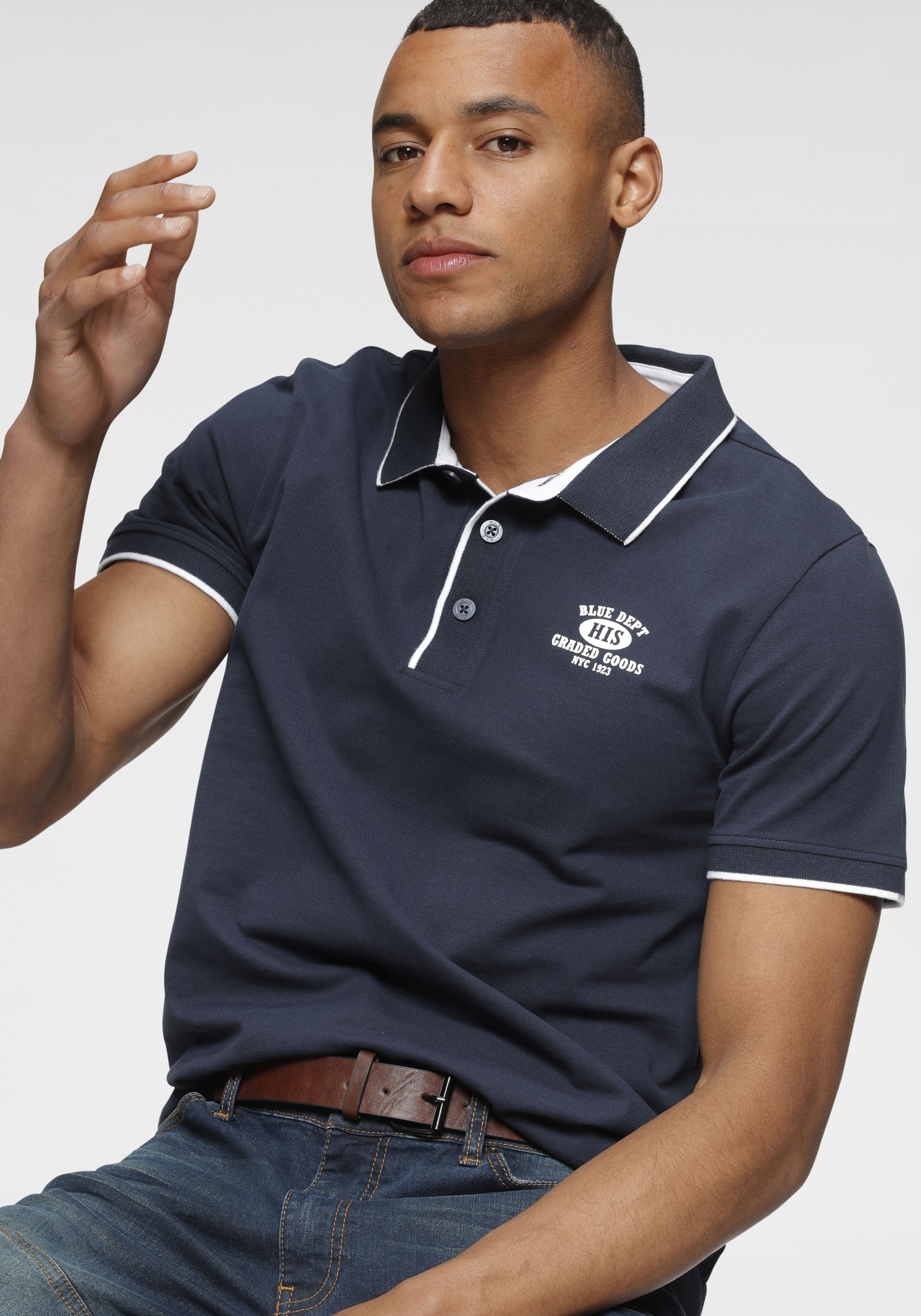 H.I.S Poloshirt, in Pique Qualität, mit bedrucktem Innenkragen günstig online kaufen