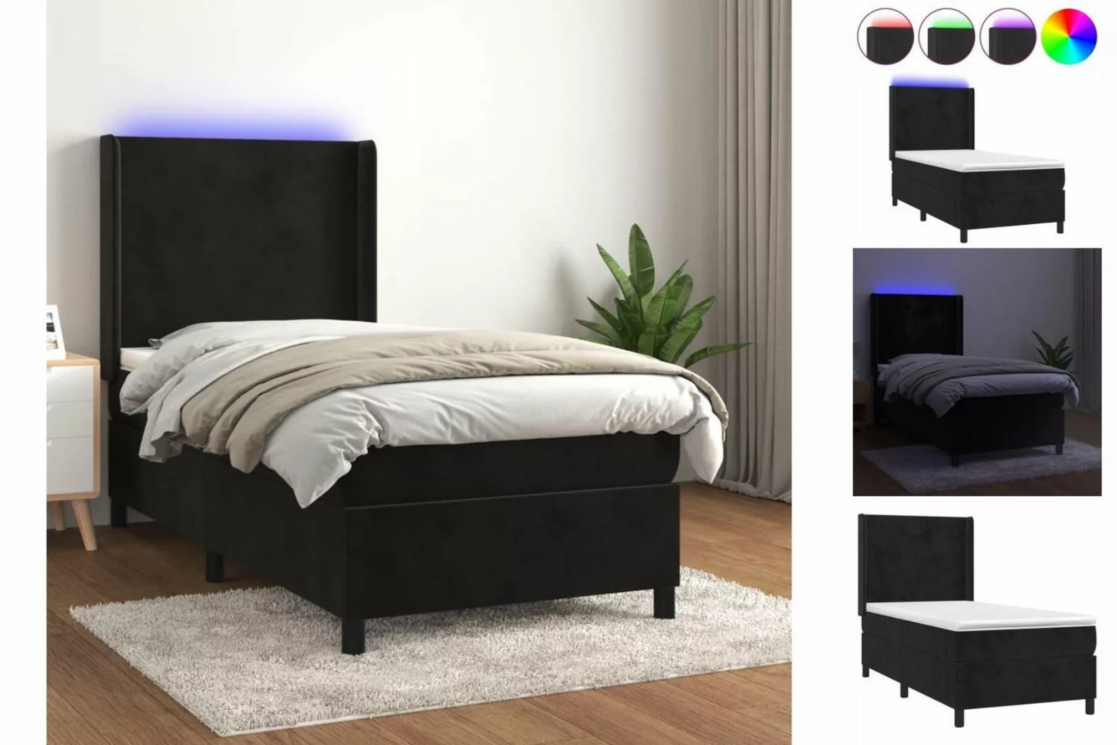 vidaXL Bettgestell Boxspringbett mit Matratze LED Schwarz 100x200 cm Samt B günstig online kaufen