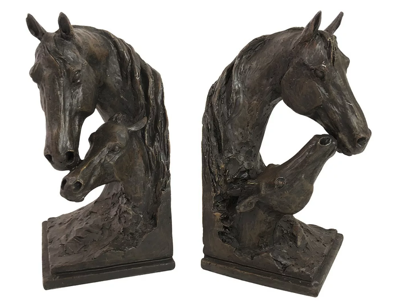 Buchstütze Pferd mit Fohlen 2 Stück Buchständer Kunstguss Antik-Stil günstig online kaufen