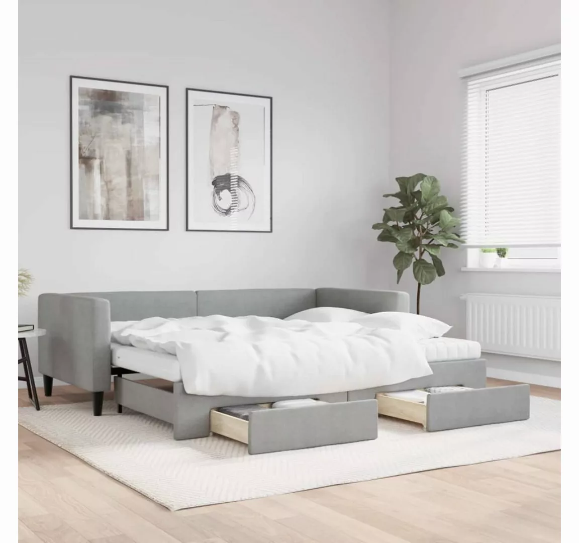 vidaXL Gästebett Tagesbett Ausziehbar mit Schubladen Hellgrau 90x200 cm Sto günstig online kaufen