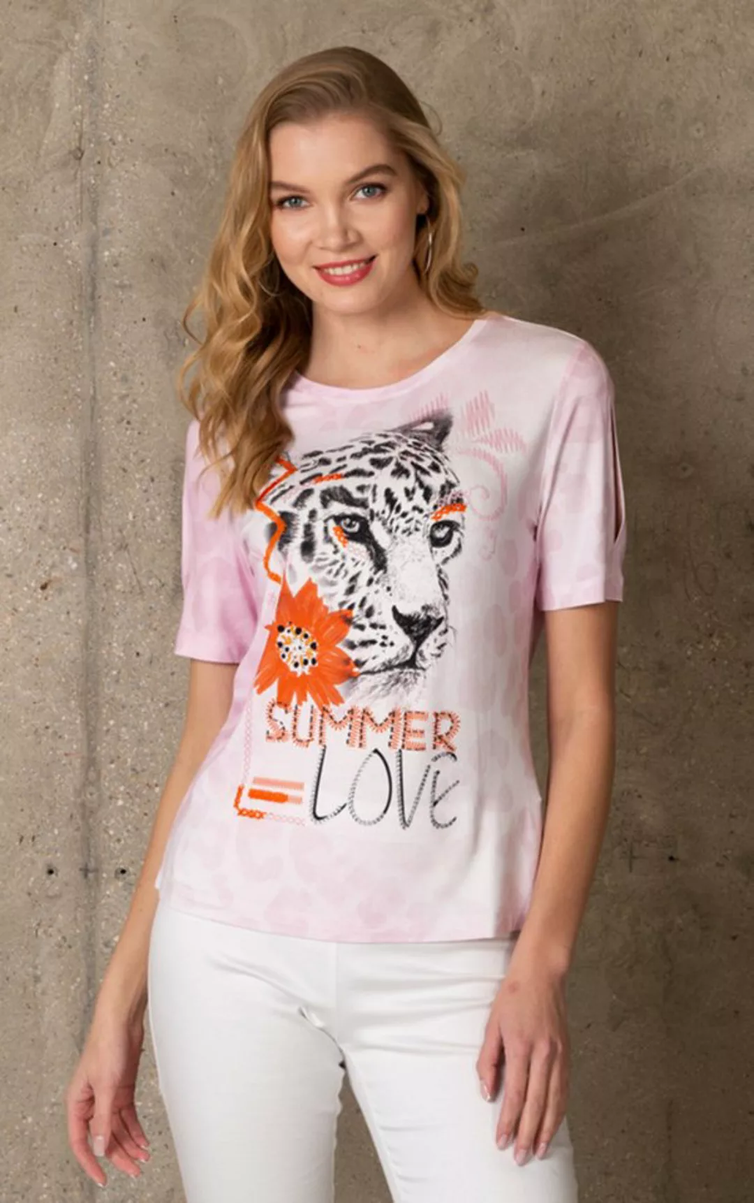 Passioni Print-Shirt T-Shirt mit Orange Rosa Akzenten und Leopardenprint mi günstig online kaufen