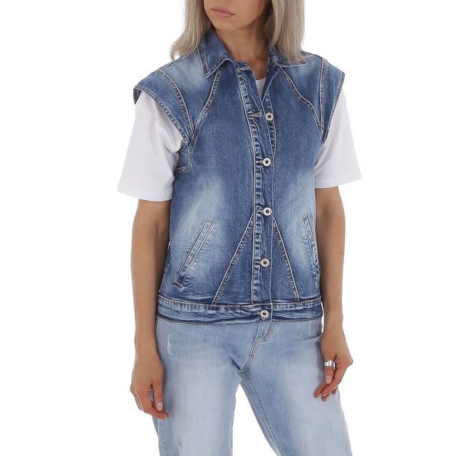 Ital-Design Jeansweste Damen Freizeit Used-Look Stretch Weste in Blau günstig online kaufen