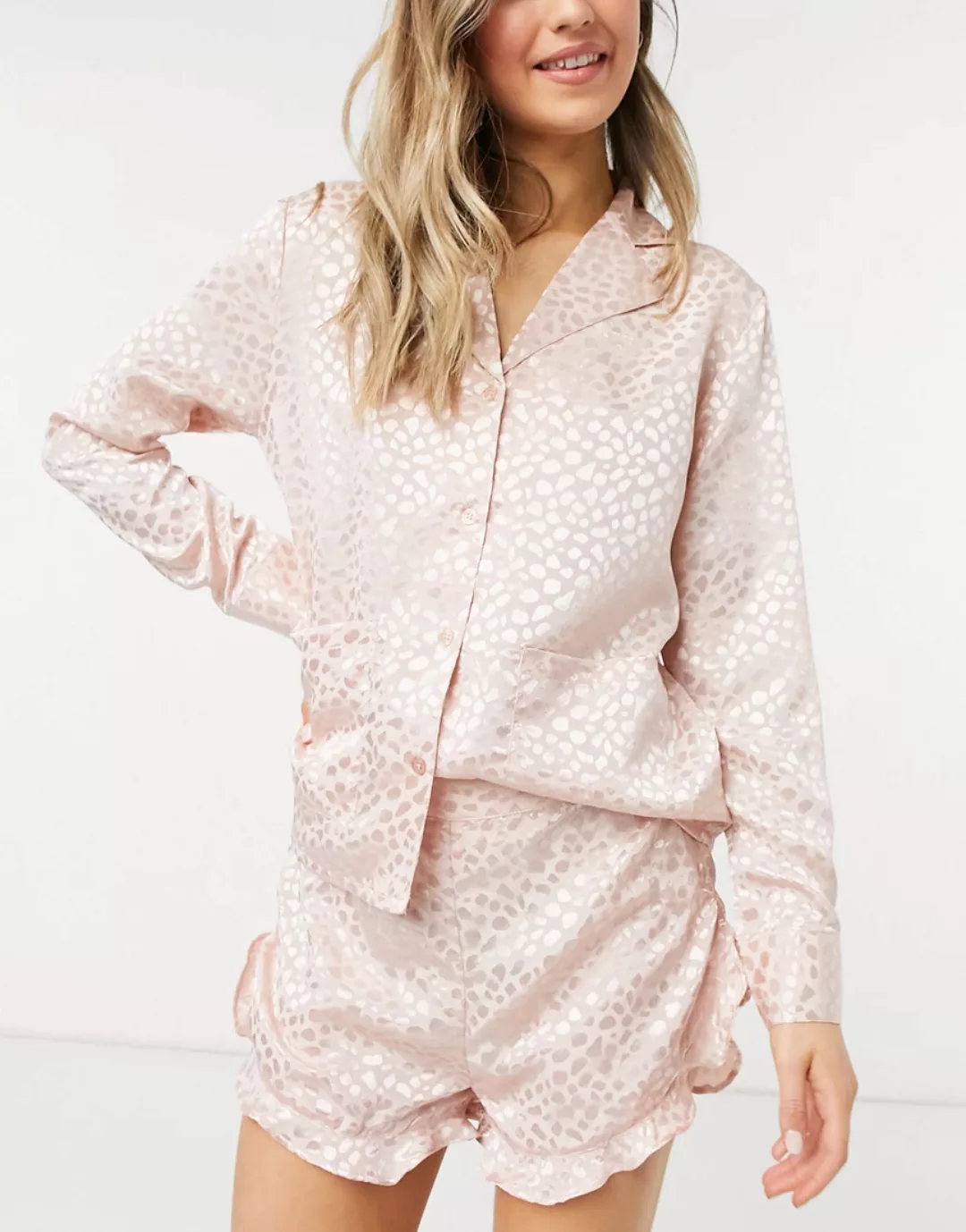 Liquorish – Nightwear – Jacquard-Pyjamashorts in Zartrosa günstig online kaufen