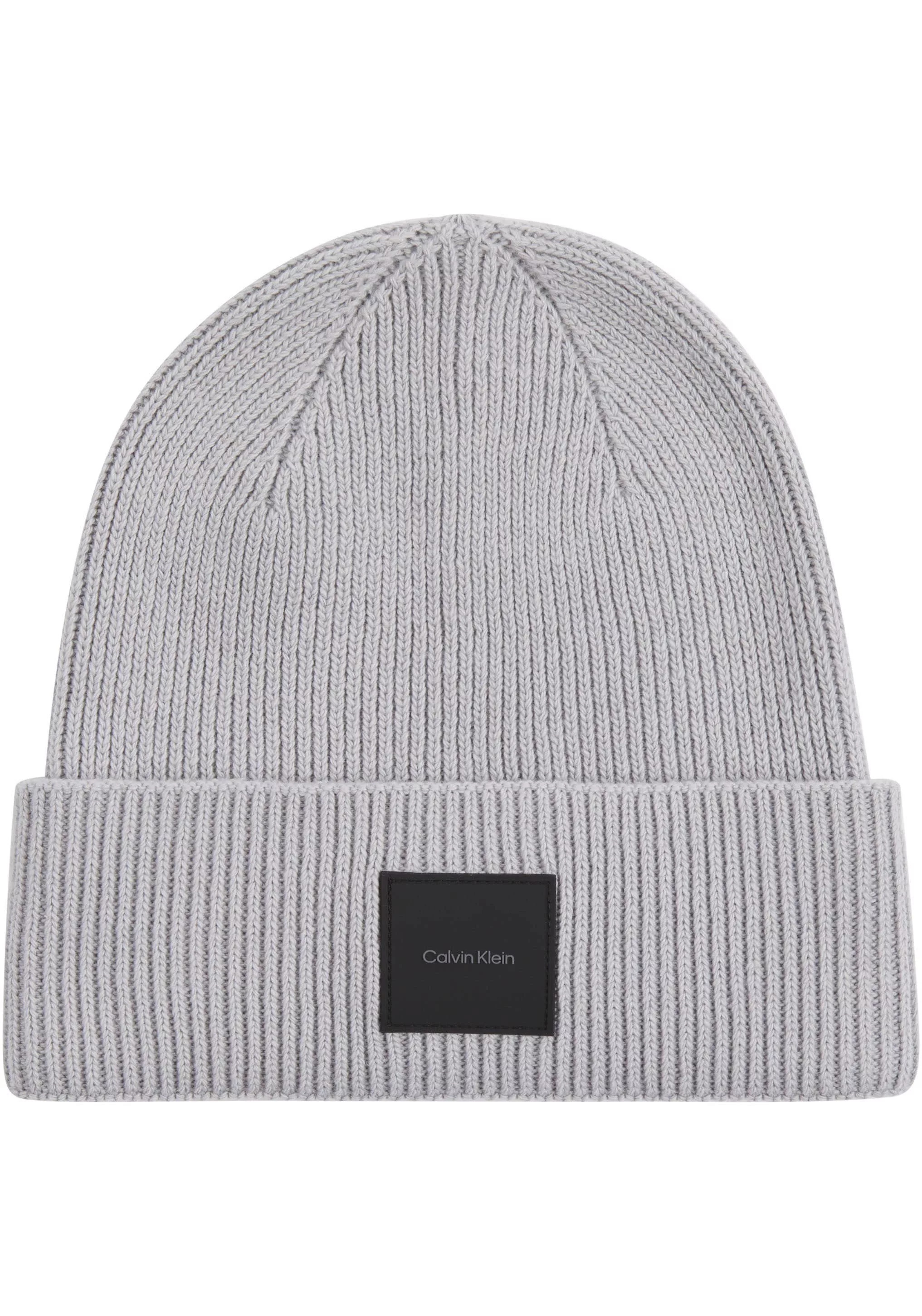 Calvin Klein Beanie "COTTON/WOOL FINE RIB BEANIE", mit Ledermarkenlabel günstig online kaufen