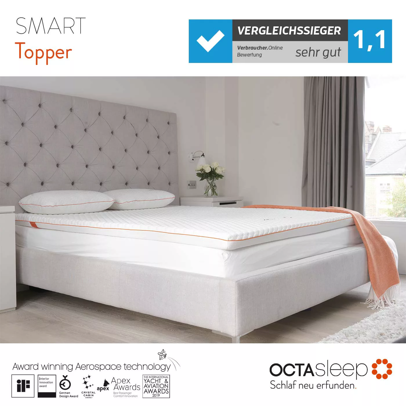 Octasleep Smart Topper Matratzenauflage 140x200x7 cm günstig online kaufen