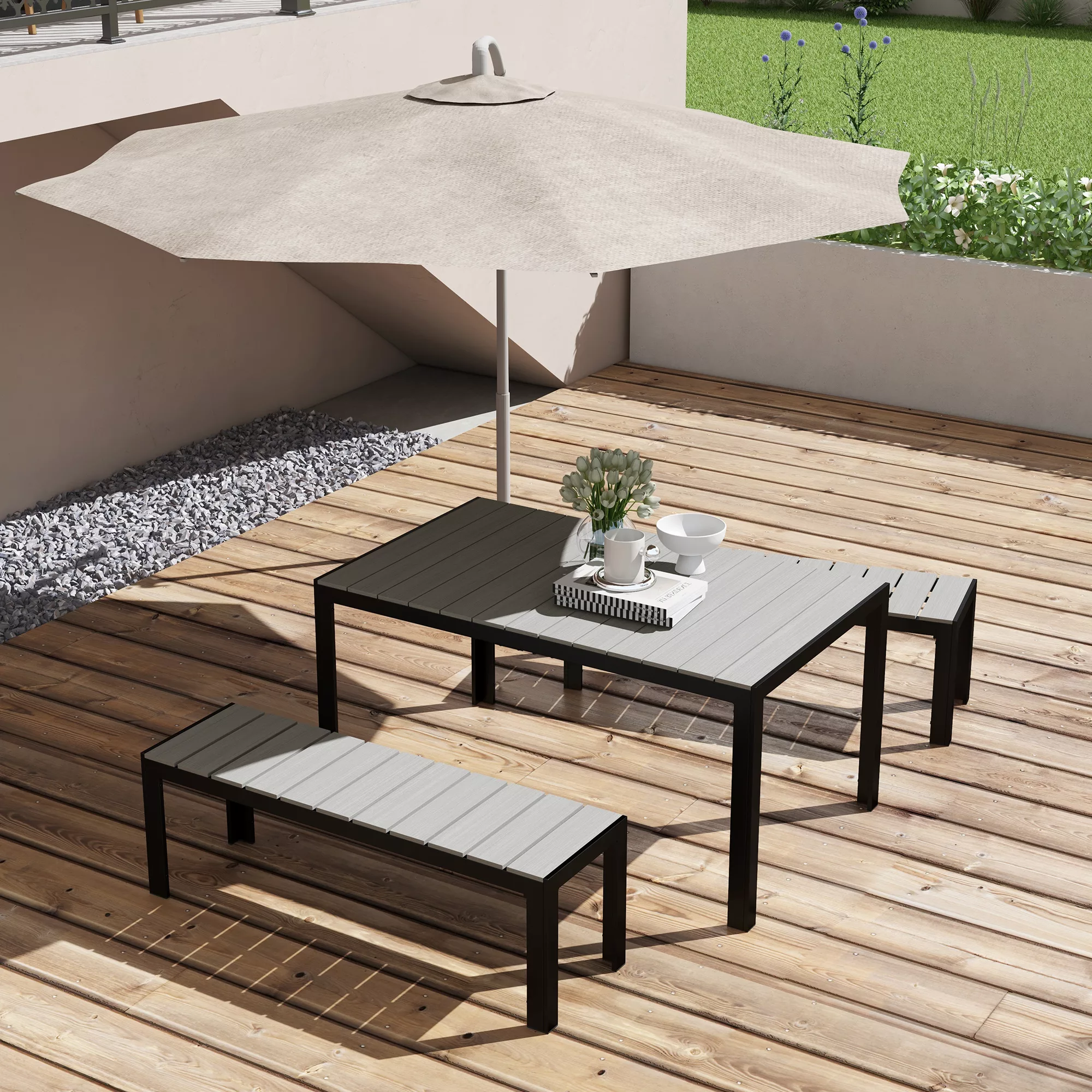 Outsunny 3 tlg. Gartenmöbel-Set, Sitzgruppe, Sitzgarnitur inkl. 2 Bänke & 1 günstig online kaufen