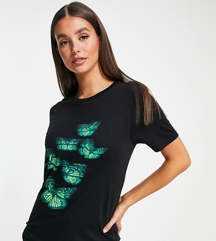 ASOS DESIGN – T-Shirt in Schwarz mit aufgedruckten fotografischem Schmetter günstig online kaufen