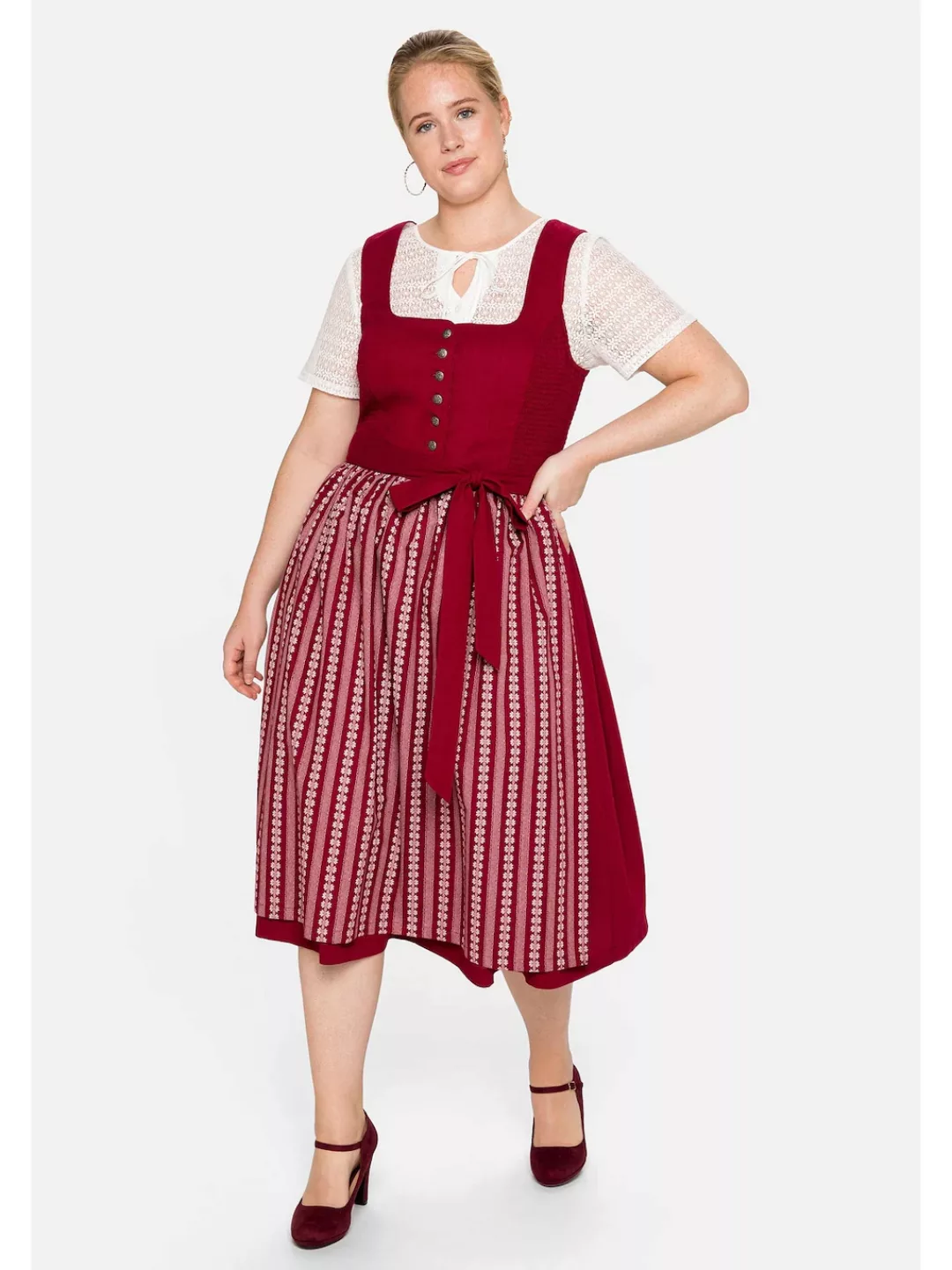 Sheego Dirndl "Große Größen", in Midilänge, mit Spitzenbluse und Schürze günstig online kaufen