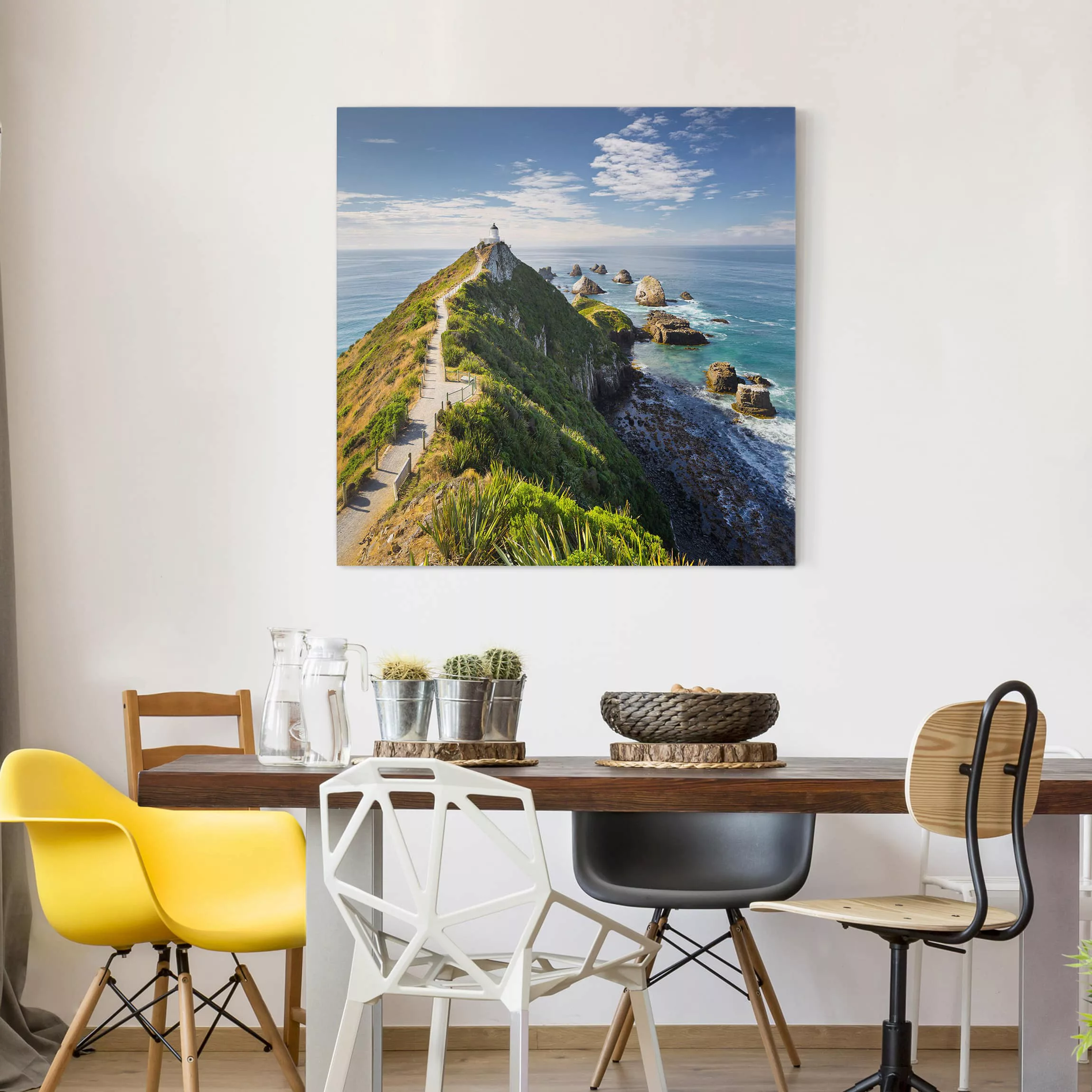 Leinwandbild Leuchtturm - Quadrat Nugget Point Leuchtturm und Meer Neuseela günstig online kaufen