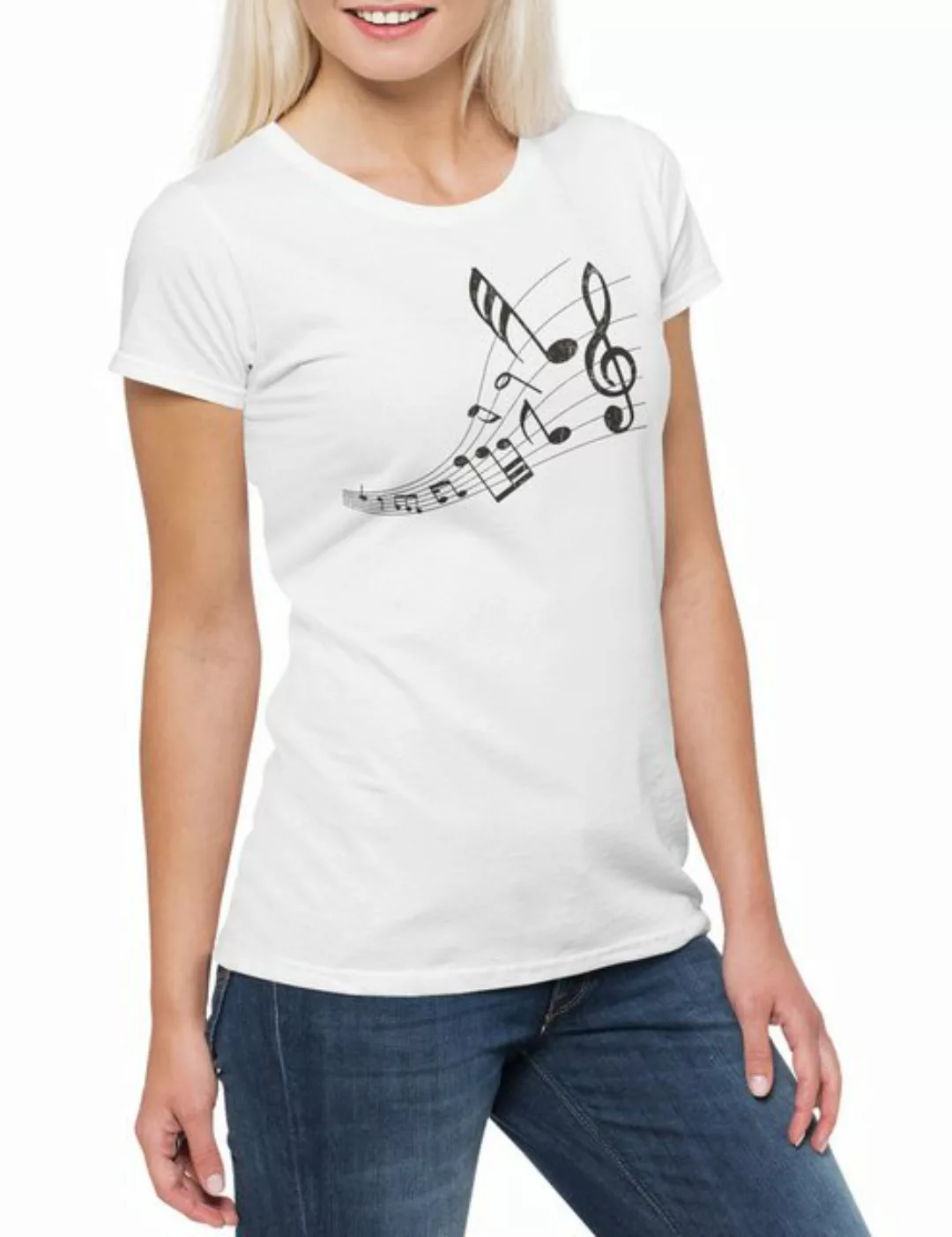 Urban Backwoods Print-Shirt Music Notes Damen T-Shirt Musiklehrer Musik Tea günstig online kaufen