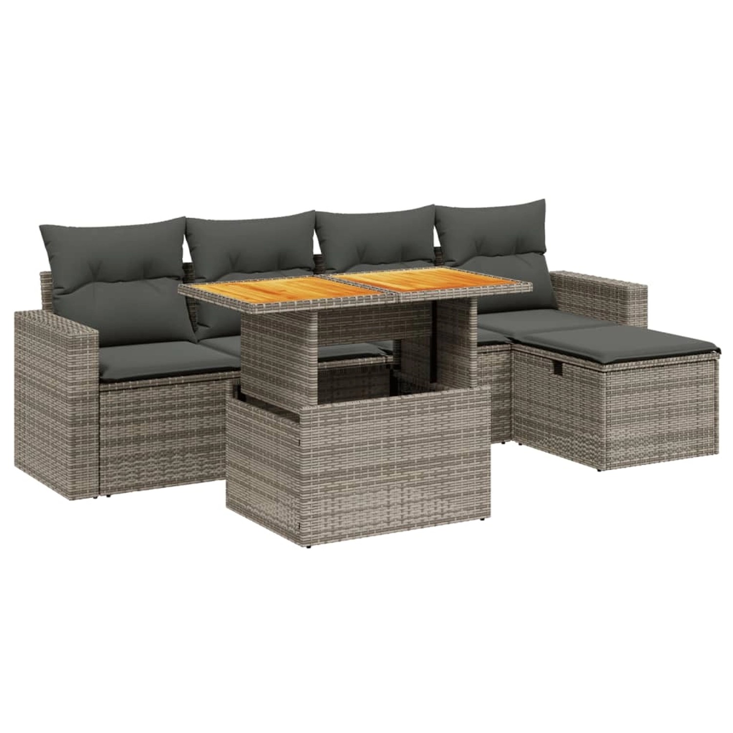 vidaXL 6-Tlg Garten-Sofagarnitur mit Kissen Grau Poly Rattan 3275587 günstig online kaufen