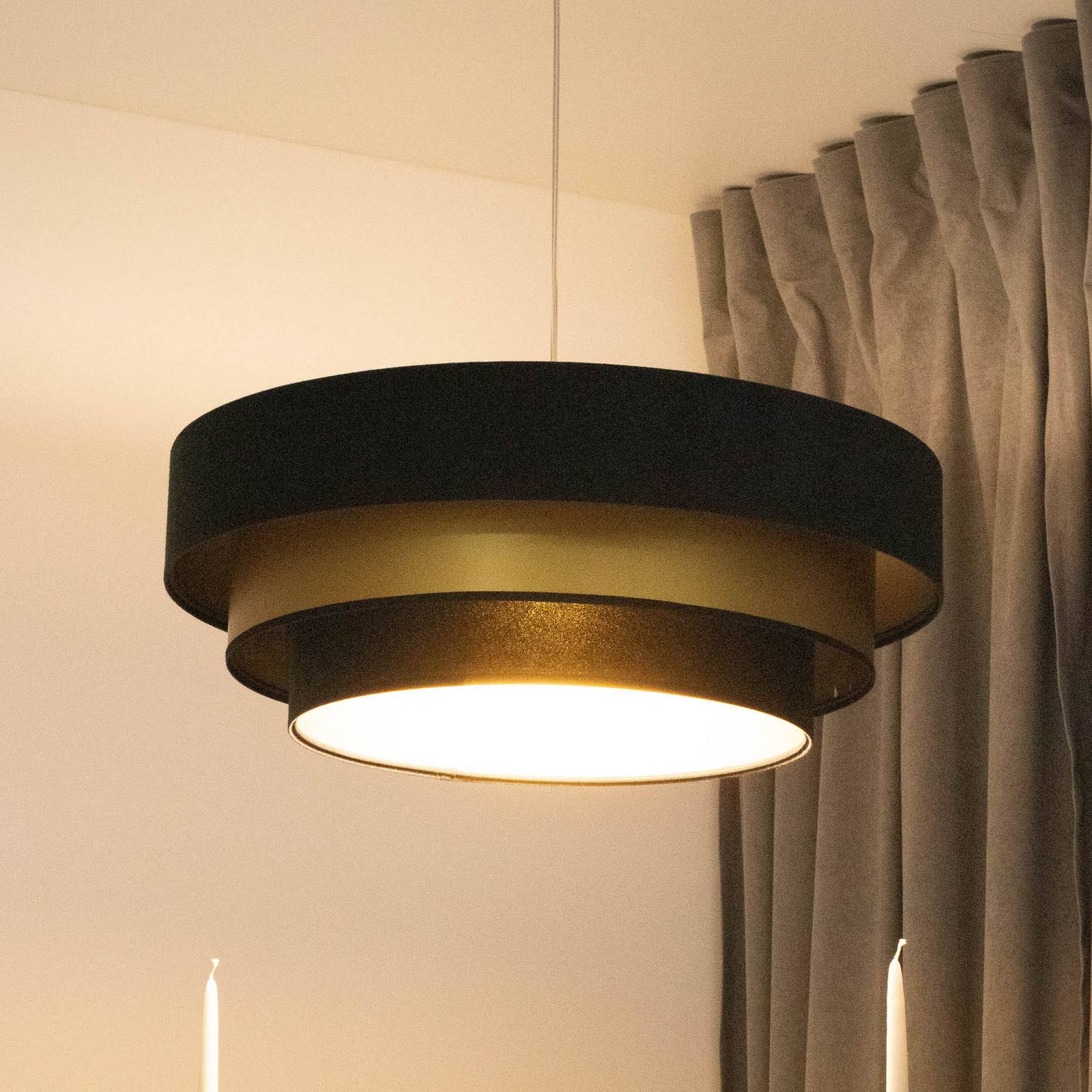 Hängeleuchte Triniti, schwarz/gold, Ø 60 cm, Textil günstig online kaufen