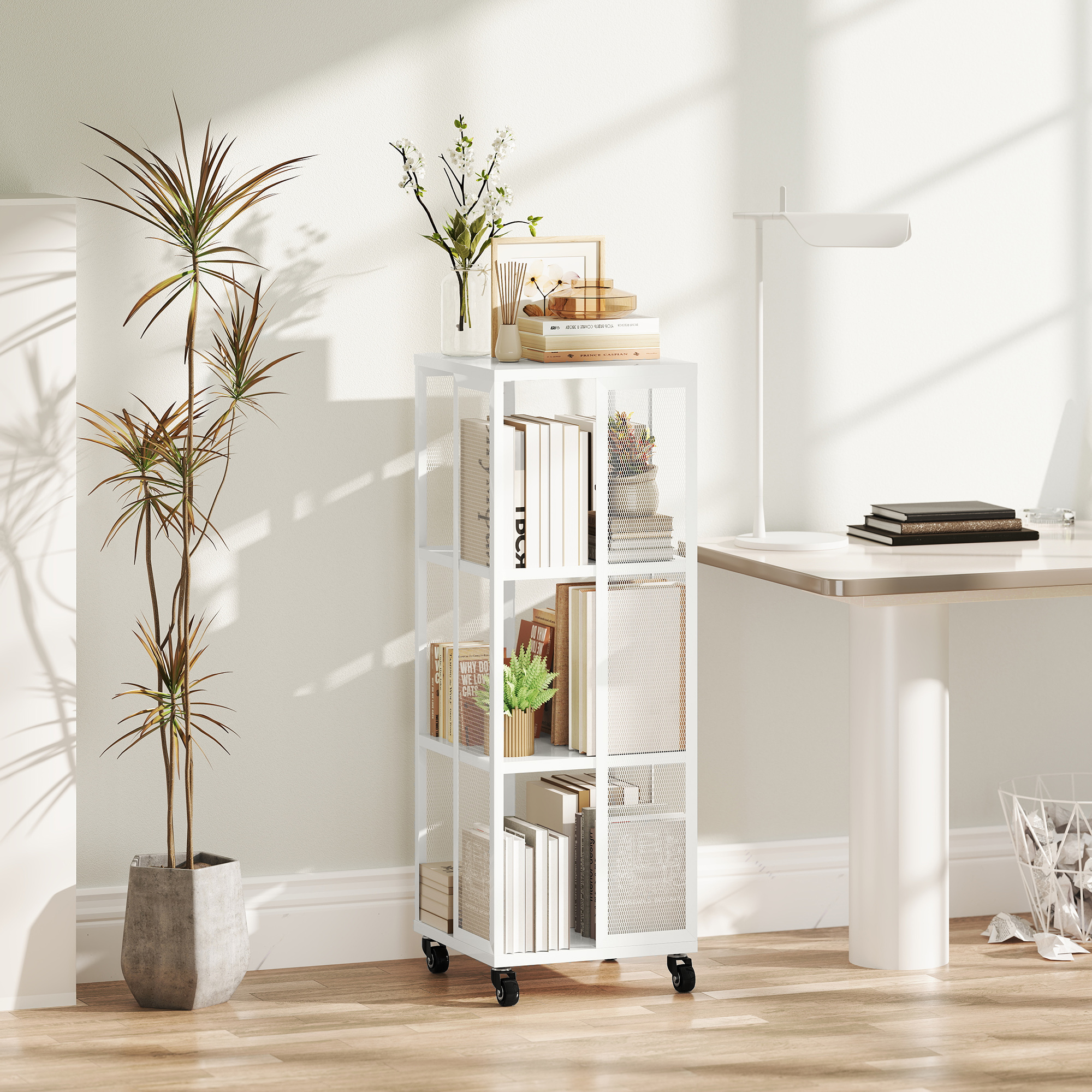 HOMCOM Modernes 3-stöckiges Bücherregal, Metallregal mit Rädern für Wohnzim günstig online kaufen