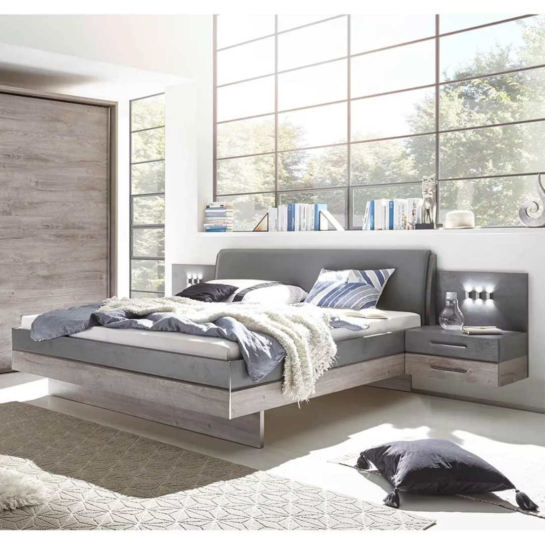 Doppelbettanlage in Eiche Grau Beton Optik (dreiteilig) günstig online kaufen