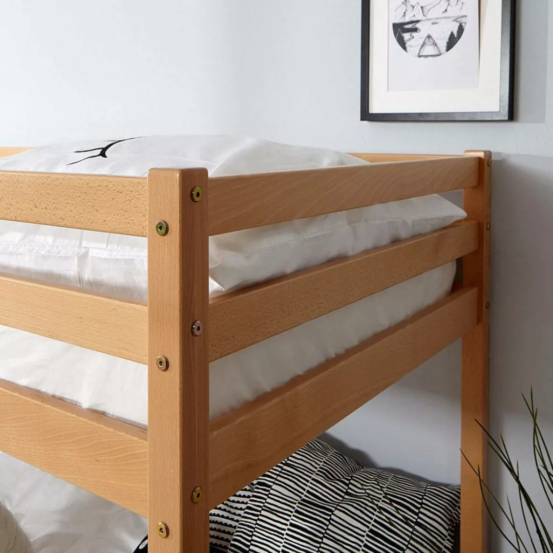 Kinderhochbett aus Buche Massivholz 110 cm hoch günstig online kaufen