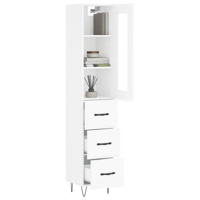 vidaXL Vitrine Highboard Hochglanz-Weiß 34,5x34x180 cm Spanplatte Glas Vitr günstig online kaufen