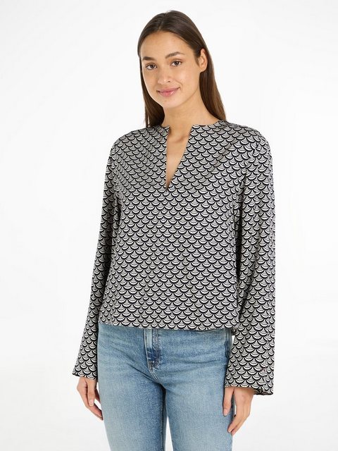 Tommy Hilfiger Blusentop SEAL AOP V-NECK BLOUSE mit Logopatch günstig online kaufen