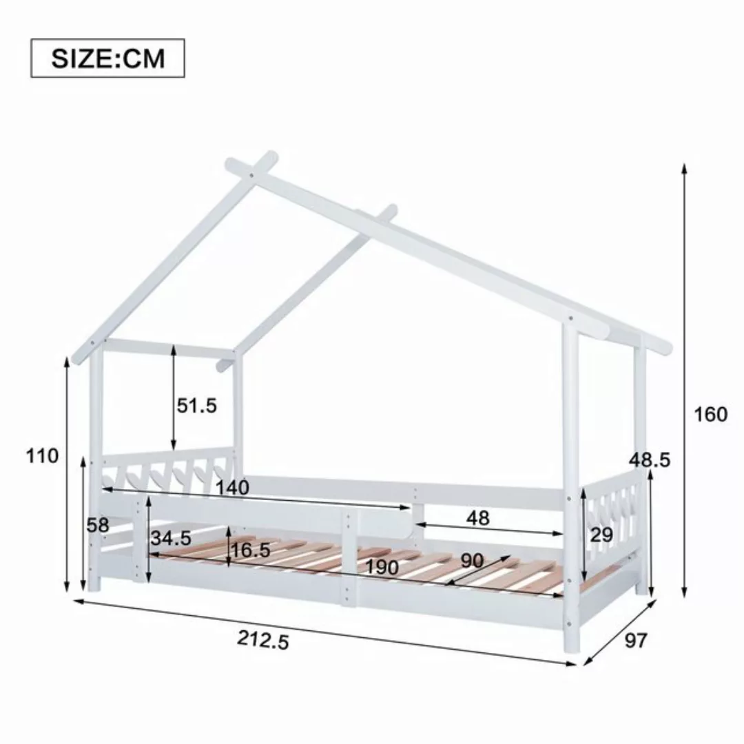 TavilaEcon Kinderbett Hausbett Jugendbett Holzbett mit Gitter und Lattenros günstig online kaufen