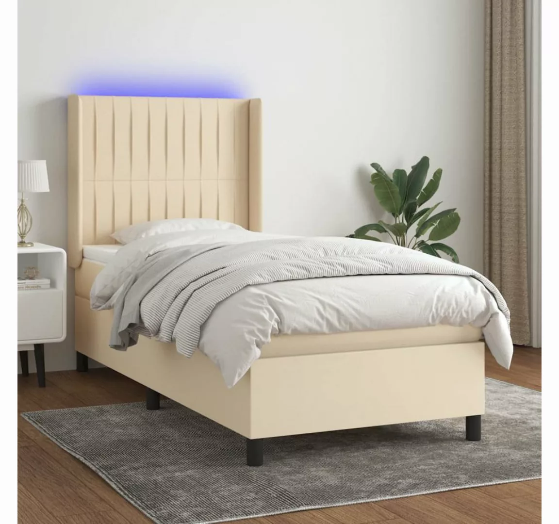 vidaXL Boxspringbett Boxspringbett mit Matratze und LED Stoff (90 x 190 cm, günstig online kaufen