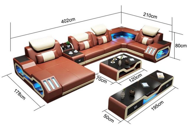 JVmoebel Ecksofa Wohnlandschaft Couch Sofa Beleuchtet USB Station Ecksofa S günstig online kaufen