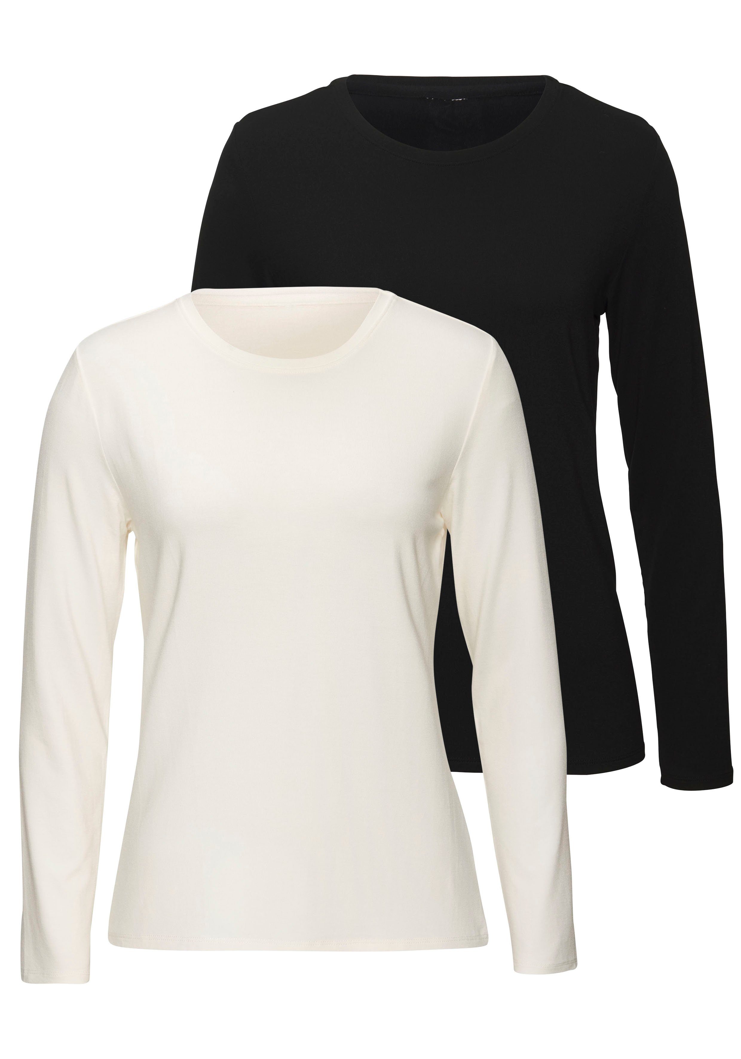 LASCANA Langarmshirt "aus weichem Viskose-Stretch", (2er-Pack) günstig online kaufen